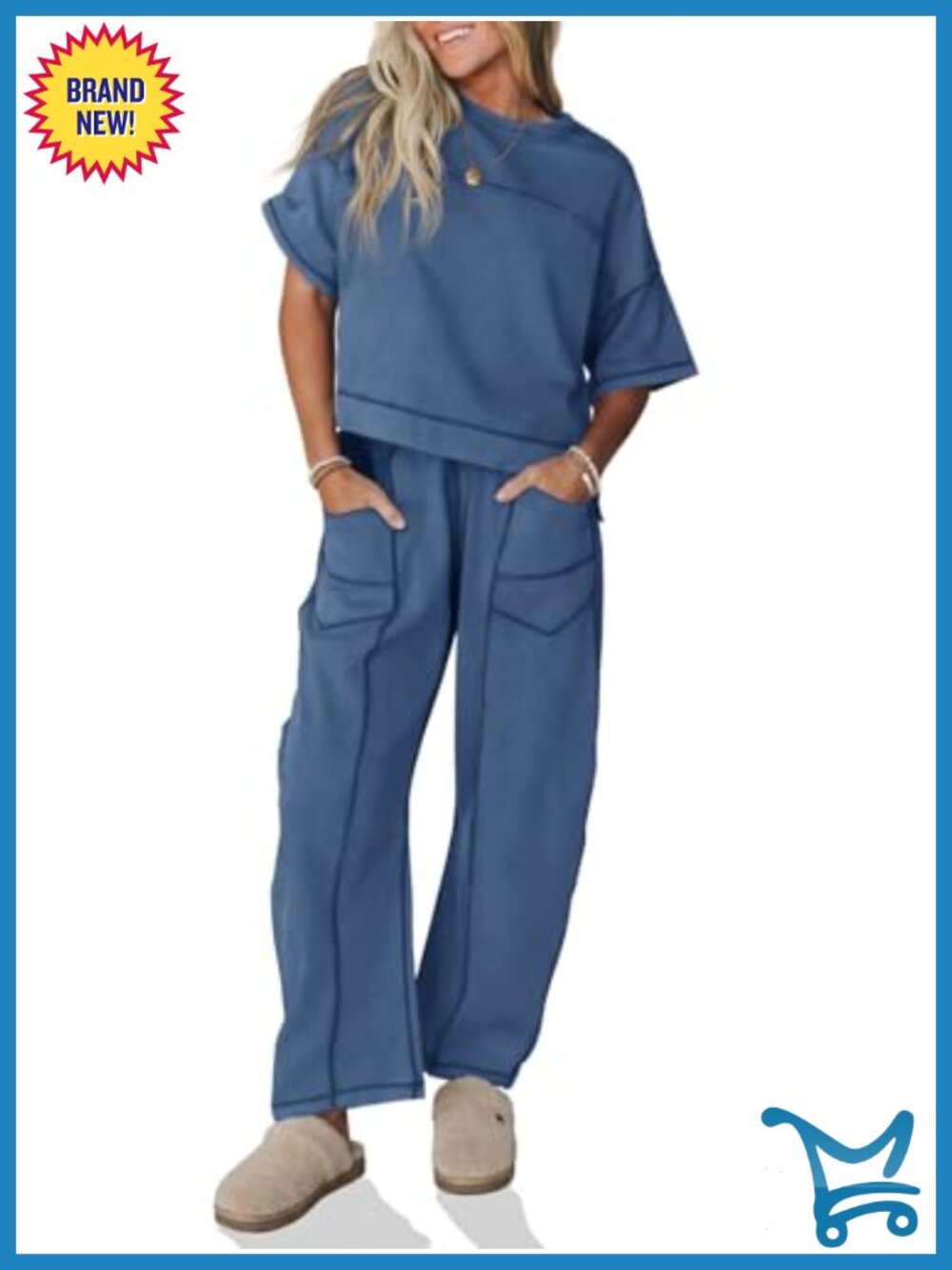Women's 2 Piece Lounge Set Short Sleeve Top & Wide Leg Pants Travel Matching